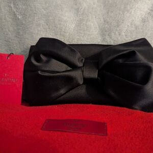 Valentino Black Satin Clutch with Bow
